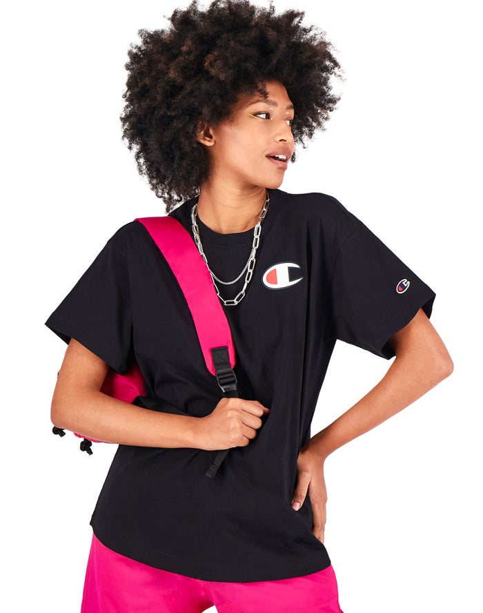 Champion Womens T-Shirt NZ - Maxi C Patch Black ( 6098-NWXQY )